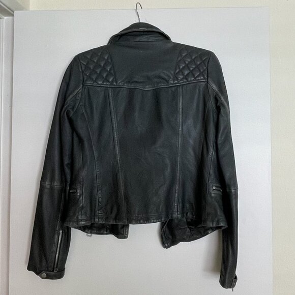 All Saints Gray Cargo Distressed Leather Biker Jacket - Picture 3 of 4